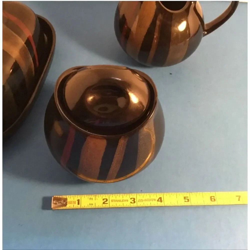 Sango Avanti Black 4-Piece Creamer Sugar Butter Dish Set Stoneware